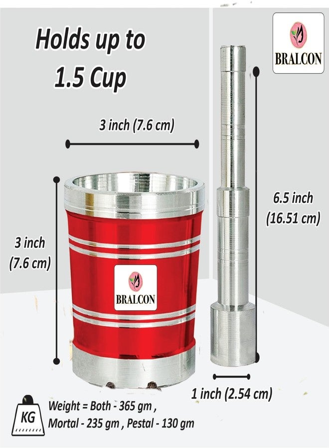 BRALCON Red Khalbatta for Kitchen | Okhli Masher | Morter & Pestle Set | Aluminium Khalbatta | Imam Dasta, Spice Mixer, khaldasta, okhli Masher, Kharal, okhli & musal - Image 3